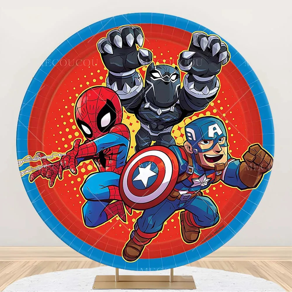 Ronde Avengers-achtergrond - Verjaardagsdecoratie met een groep helden
