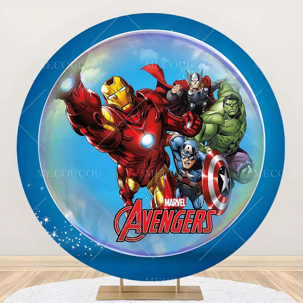 Ronde Avengers-achtergrond - Verjaardagsdecoratie met een groep helden