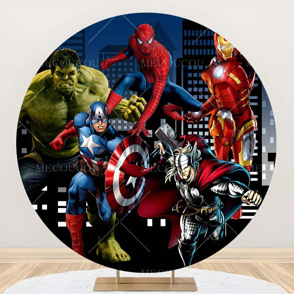 Ronde Avengers-achtergrond - Verjaardagsdecoratie met een groep helden