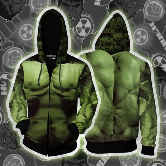 Hoodie Hulk - Met rits en print van gespierde borst