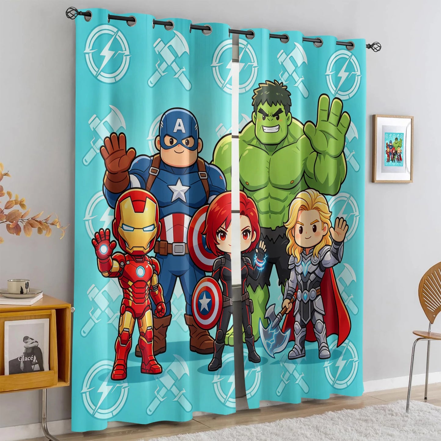 Verduisterende Avengers Chibi-gordijnen - Turkoois