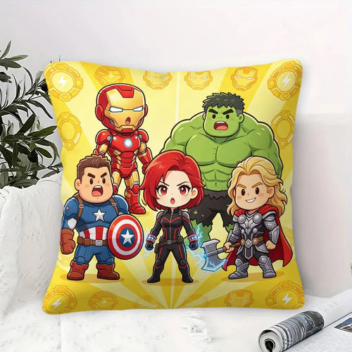 Avengers-chibikussen 45x45cm - Iron Man, Hulk, Captain America, Black Widow en Thor, gele achtergrond