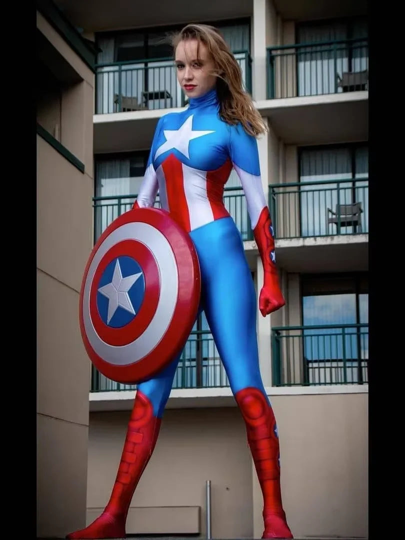 Captain America-kostuum voor dames - blauw-wit-rood pak met ster