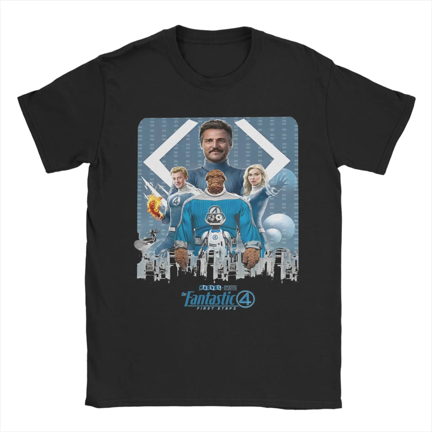 T-shirt The Fantastic 4 First Steps - Affiche rétro bleue, unisexe