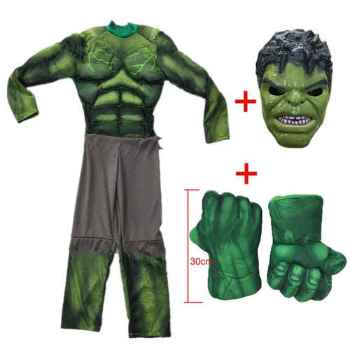 Hulk-kostuum voor kinderen - groen gespierd pak met masker en handschoenen