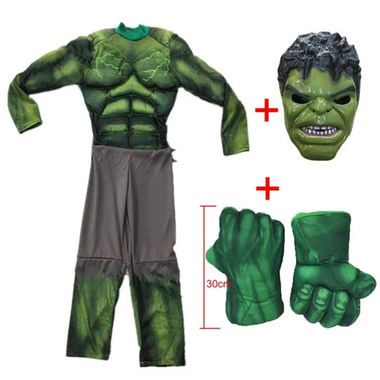 Hulk-kostuum voor kinderen - groen gespierd pak met masker en handschoenen