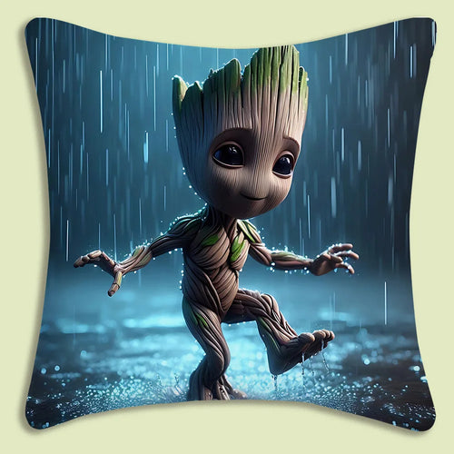 Baby Groot-kussenhoes - dansend in de nachtelijke regen