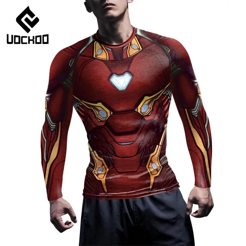 Iron Man-compressie-T-shirt - Korte mouwen, rood pantser
