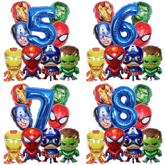 Avengers-verjaardagsdecoratieset - Cijferballonnen Iron Man Spider-Man