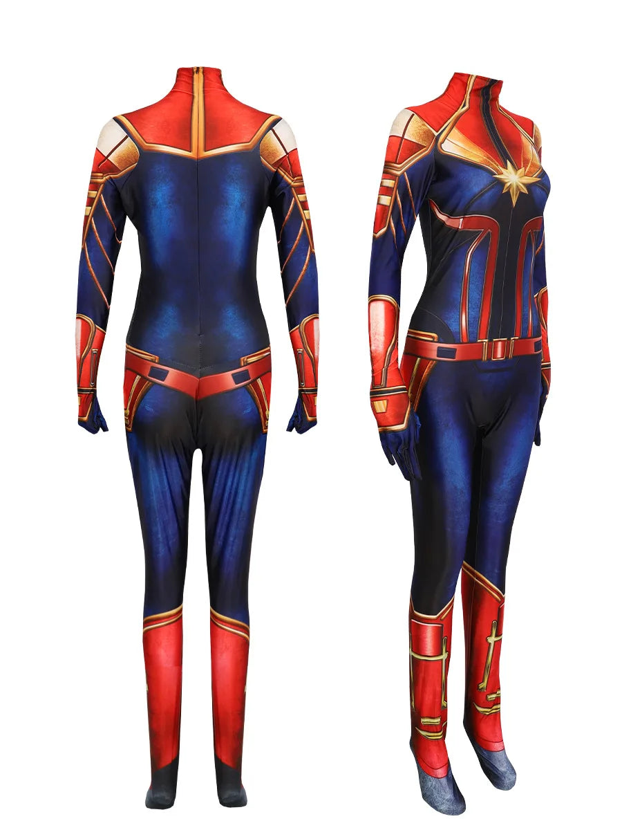 Captain Marvel-kostuum – blauw-rood-gouden pak