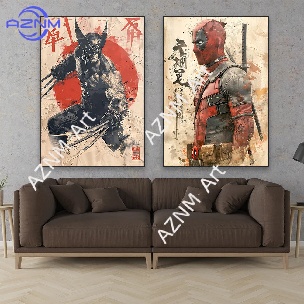 Poster Avengers Wolverine - Zwart-witte inkt met rode zon