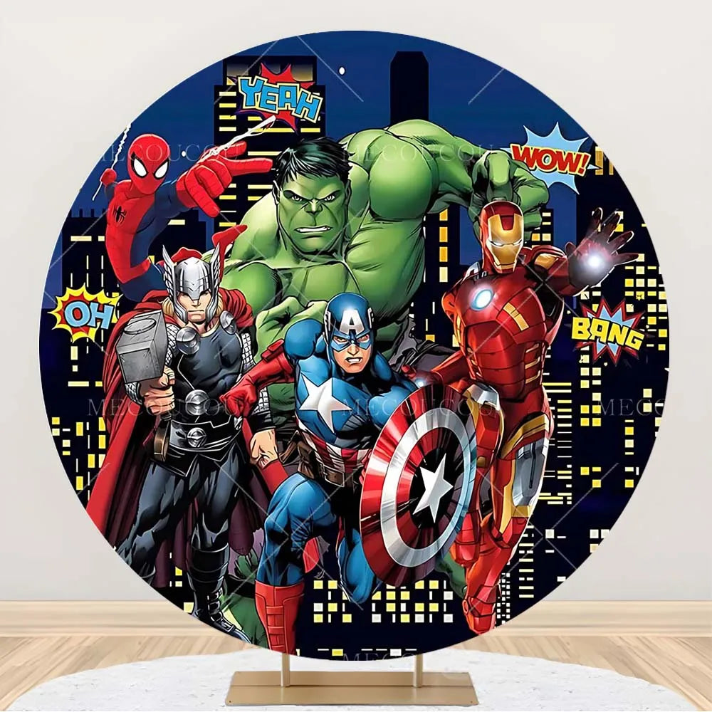 Ronde Avengers-achtergrond - Verjaardagsdecoratie met een groep helden
