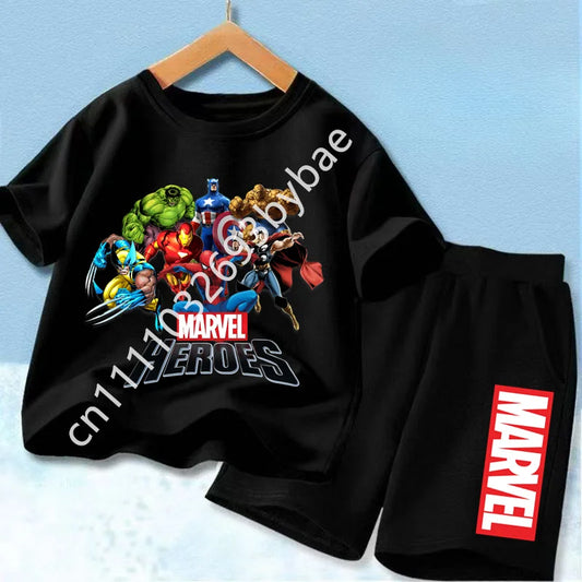 Avengers Marvel Heroes T-shirt voor kinderen - zwarte set met groep