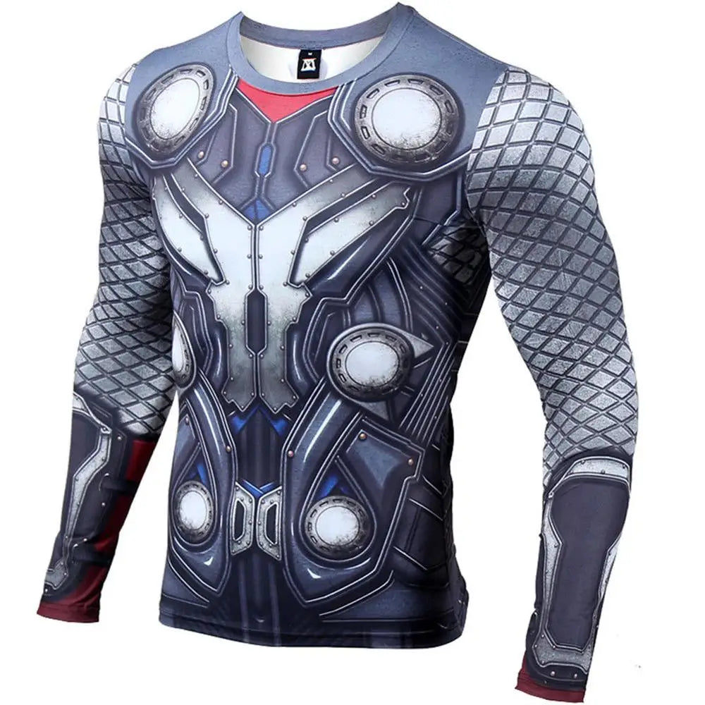 Avengers Thor 3D-compressie-T-shirt - Lange mouwen, blauwgrijs