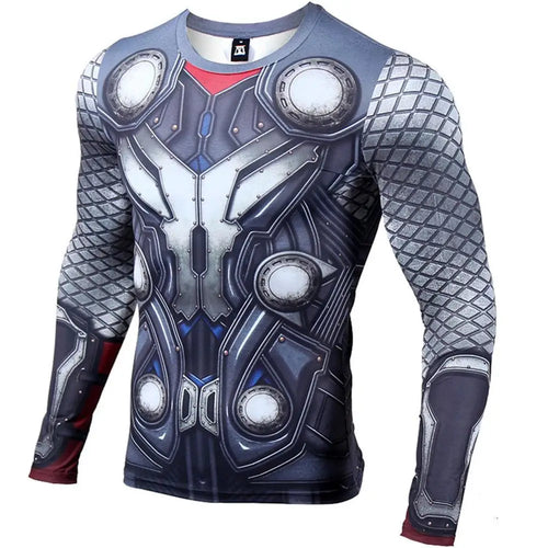 Avengers Thor 3D-compressie-T-shirt - Lange mouwen, blauwgrijs