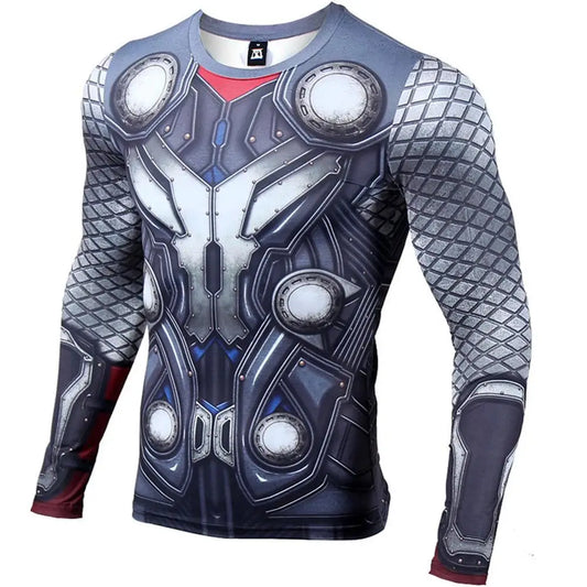 Avengers Thor 3D-compressie-T-shirt - Lange mouwen, blauwgrijs