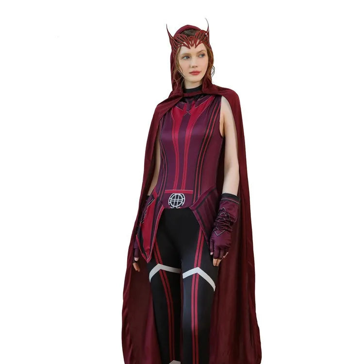 Costume cosplay Wanda Maximoff Scarlet Witch - Combinaison rouge avec cape et coiffe