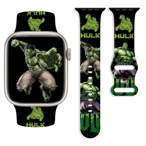 Apple Watch-armband Hulk - Springend HULK-logo, zwarte achtergrond