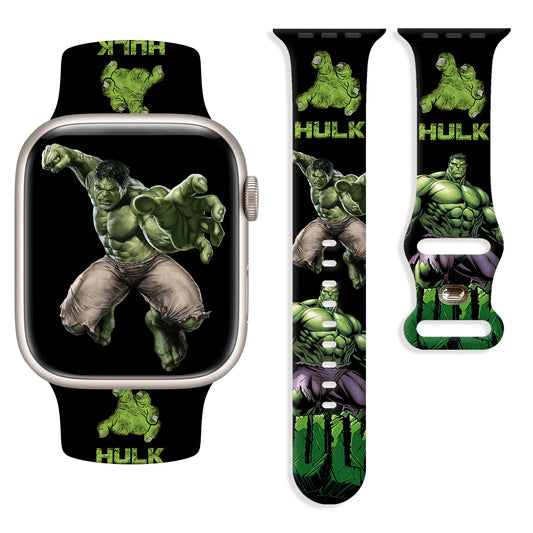Apple Watch-armband Hulk - Springend HULK-logo, zwarte achtergrond