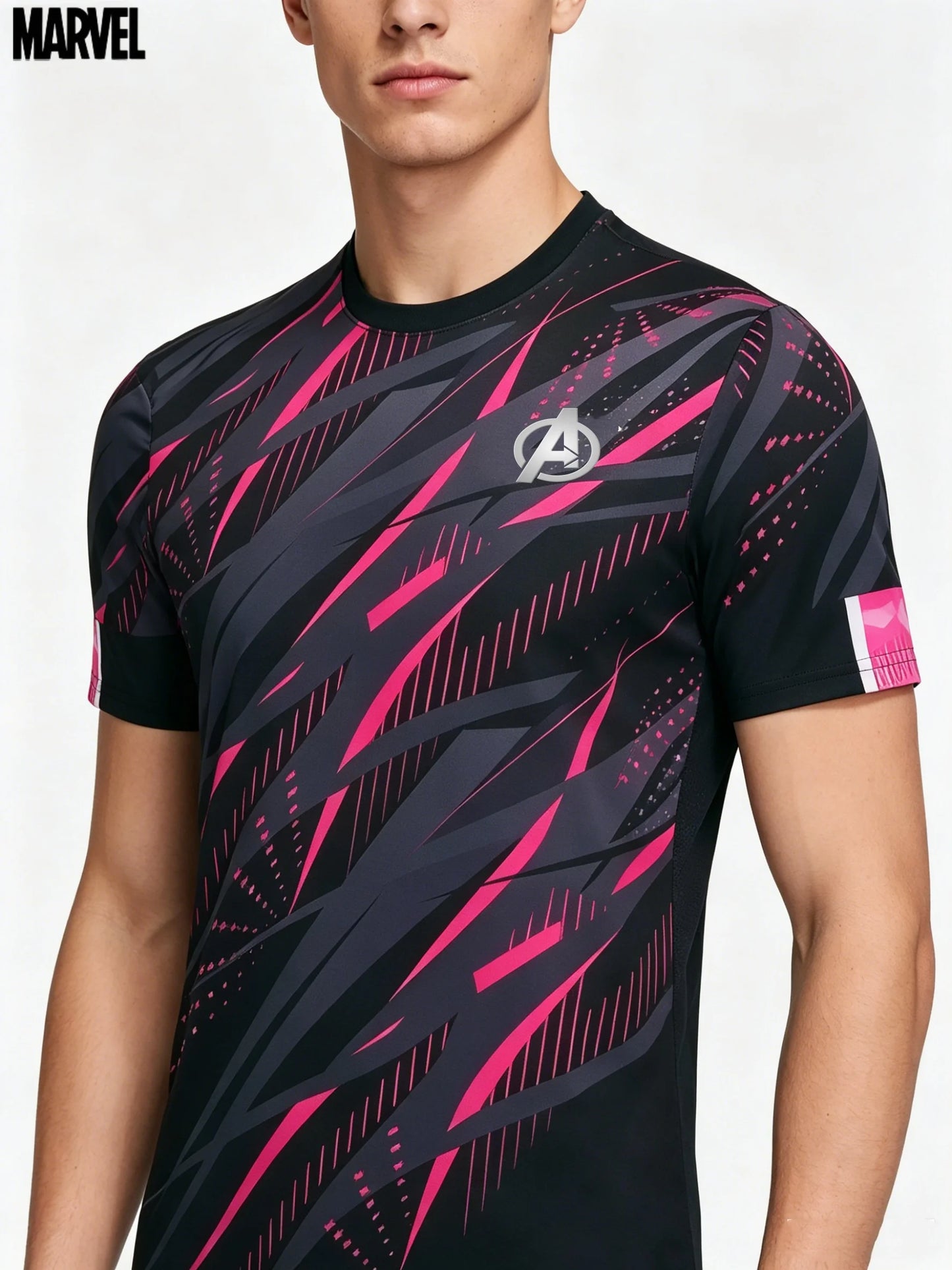 Avengers-sportshirt voor heren - Snel drogend, roze en zwart