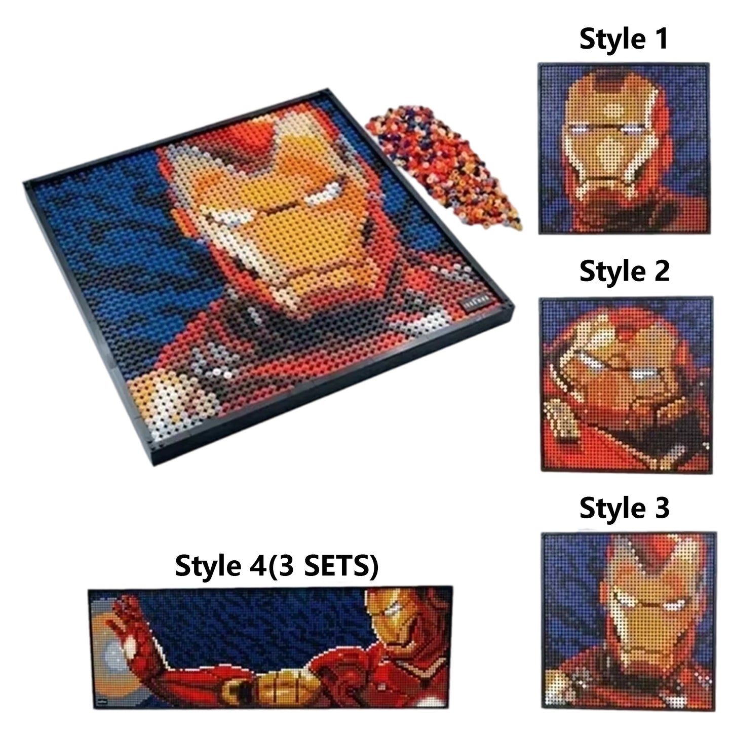 Avengers Iron Man-bouwstenenfiguur - 3D-pixelportret voor aan de muur