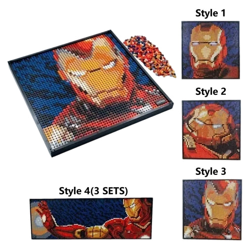 Avengers Iron Man-bouwstenenfiguur - 3D-pixelportret voor aan de muur