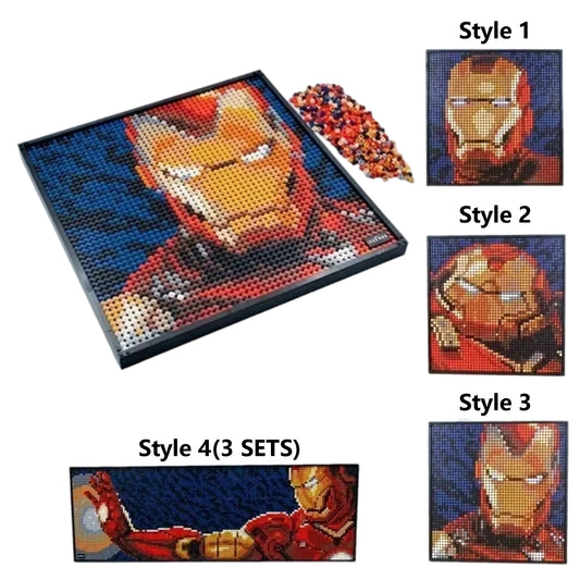Avengers Iron Man-bouwstenenfiguur - 3D-pixelportret voor aan de muur