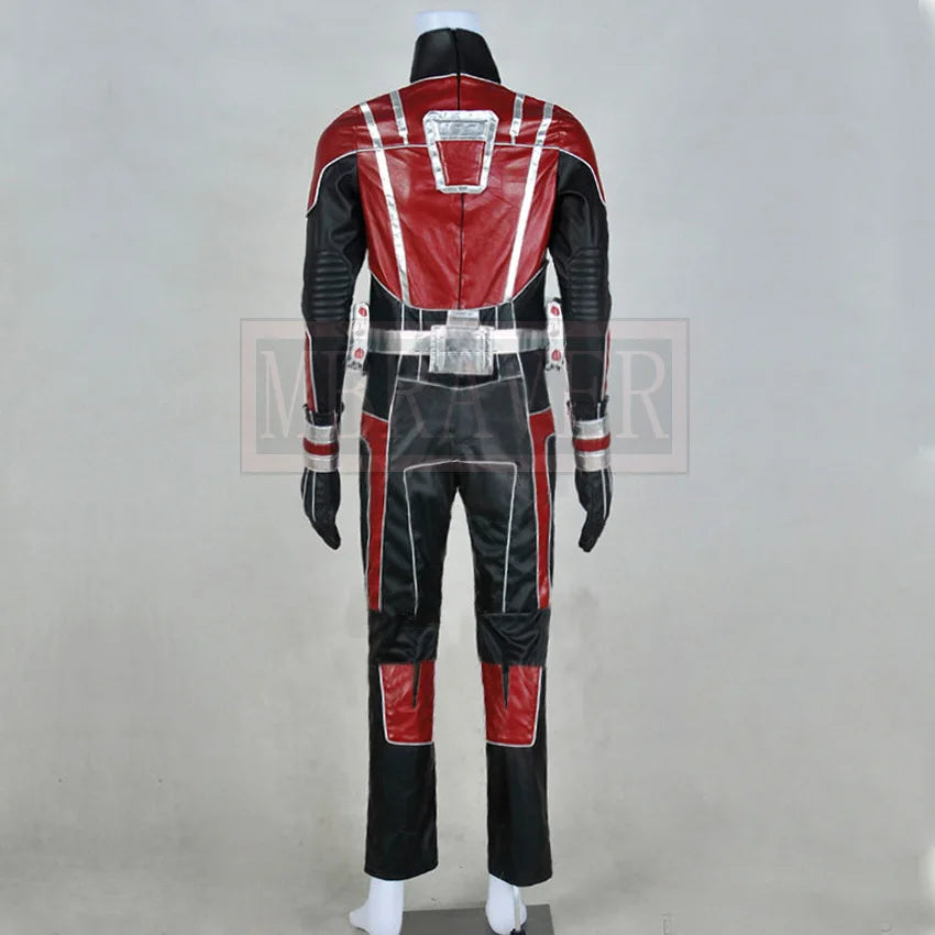 Ant-Man-kostuum - rood-zwart leren pak met metalen riem