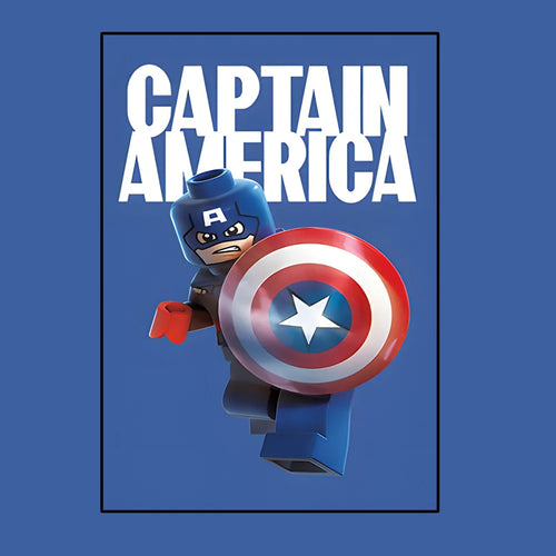 Avengers Captain America-poster - Lego-stijl met blauwe achtergrond
