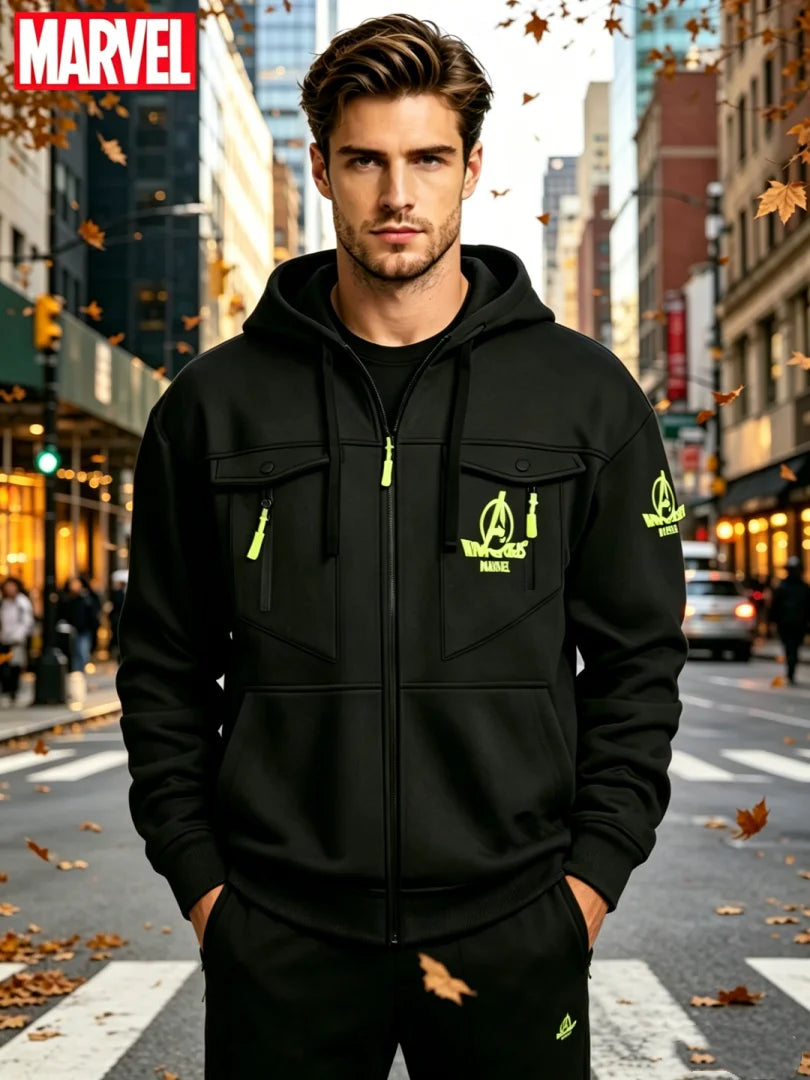Marvel Avengers-hoodie met rits - Neonlogo, meerdere zakken, voor heren
