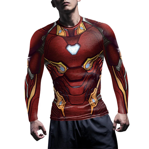 Iron Man-compressie-T-shirt - Lange mouwen, rood pantser