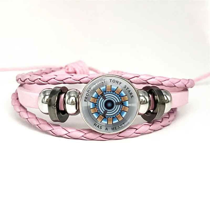 Leren armband Tony Stark Arc Reactor – concentrische roze, blauwe en oranje cirkels