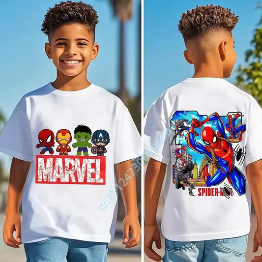 Marvel T-shirt voor kinderen - chibi-logo van Spider-Man, Iron Man, Hulk en Captain America