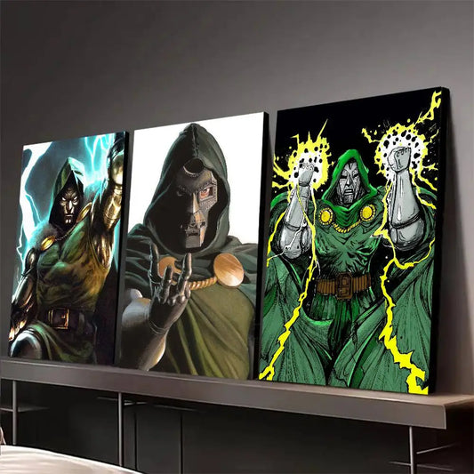 Toile murale Doctor Doom - Triptyque à 3 panneaux avec éclairs verts