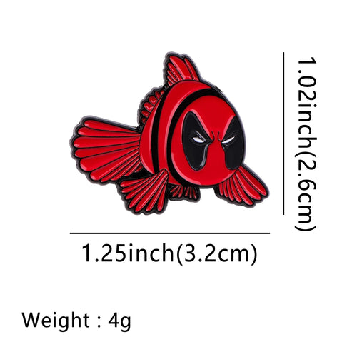 Deadpool-vismetalen badge - clownvis-parodiebroche