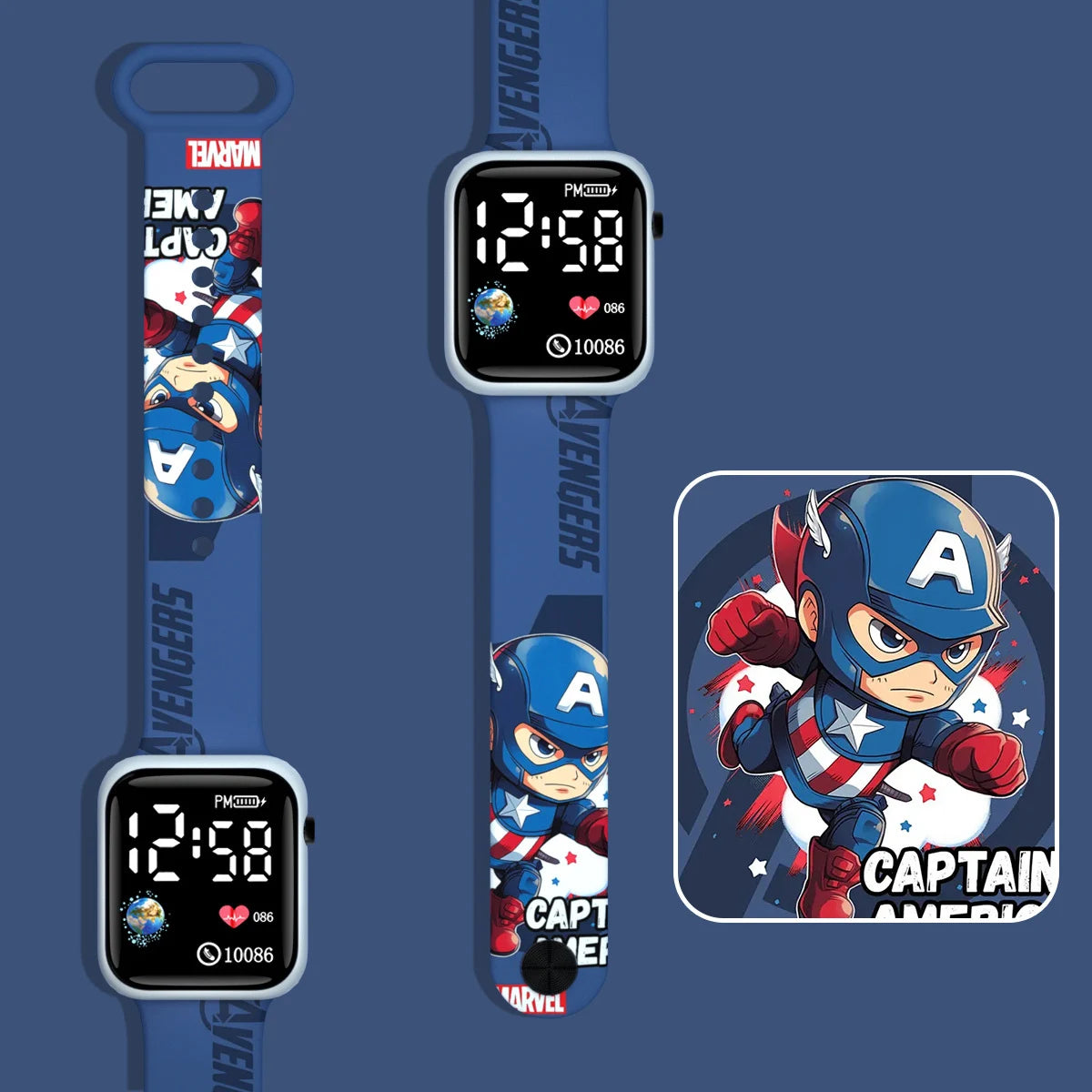 Captain America-kinderhorloge met led - Blauwe chibi