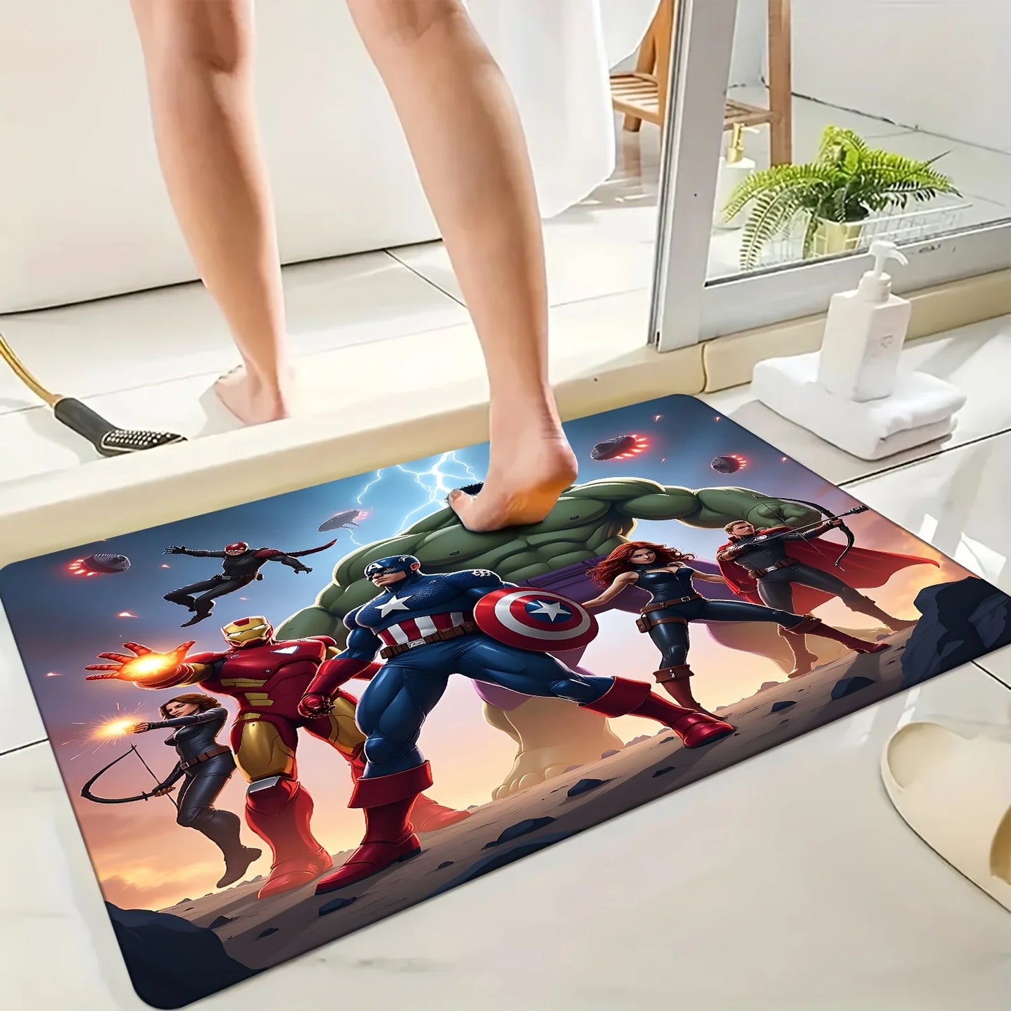 Avengers Chibi Spider-Man- en Captain America-badmat - Kleurrijke neon