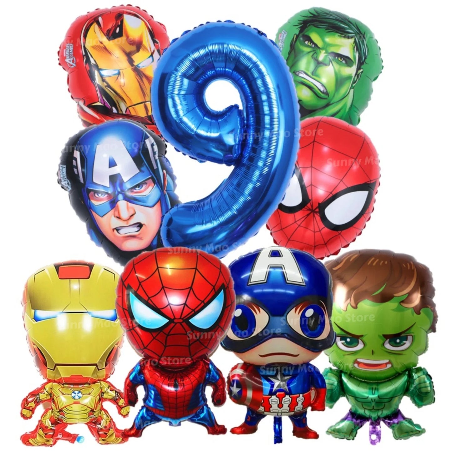 Avengers-verjaardagsdecoratieset - Cijferballonnen Iron Man Spider-Man