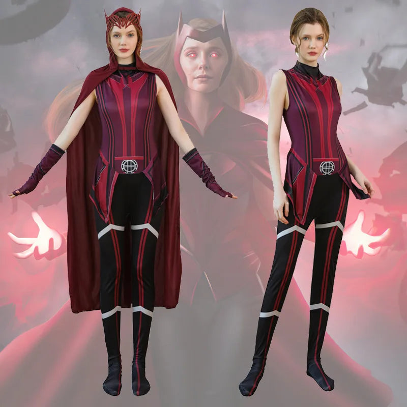 Costume cosplay Wanda Maximoff Scarlet Witch - Combinaison rouge avec cape et coiffe