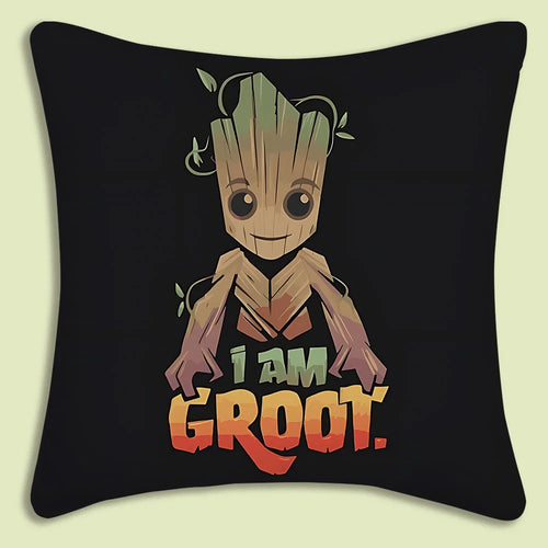 Baby Groot-kussenhoes - I Am Groot met zwarte achtergrond en verlooptekst
