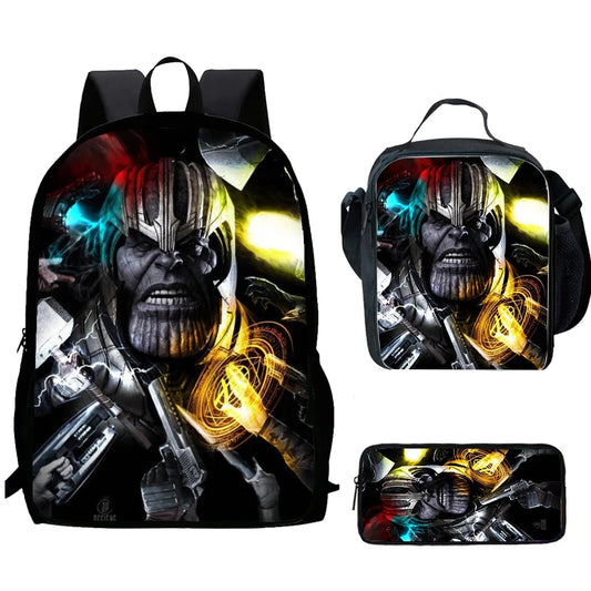 Thanos Dark-rugzak 3-delig - Portret met wapens, schoolset voor kinderen