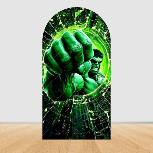 Avengers Hulk-feestachtergrond met boog - Vuist die door glas breekt