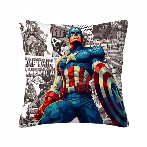 Captain America-kussenhoes - Trots pose tegen een krantenachtergrond
