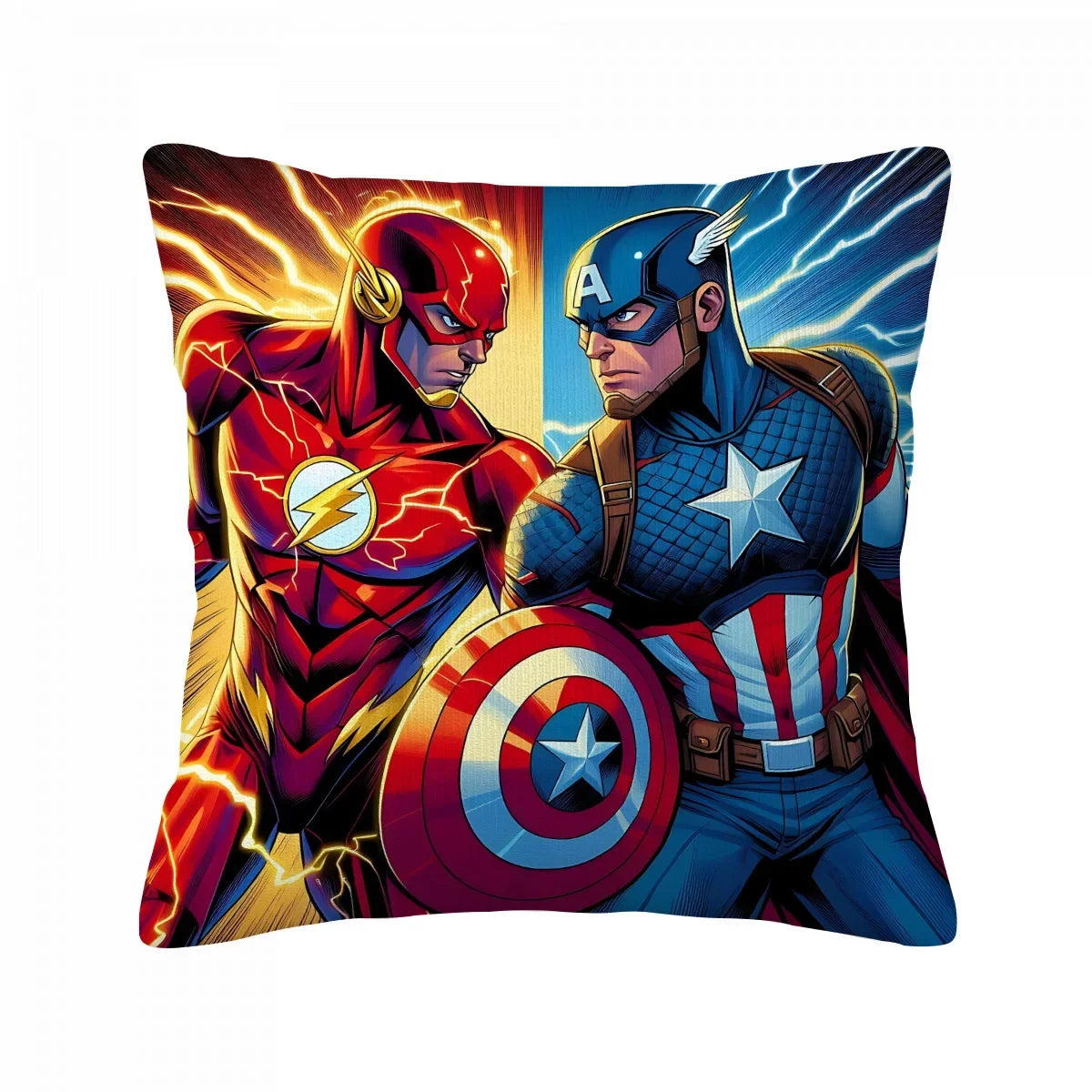 Avengers-kussenhoes met heldengroep - Captain America versus Flash