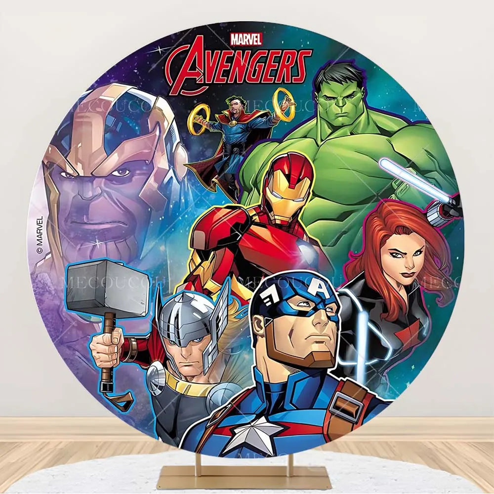 Ronde Avengers-achtergrond - Verjaardagsdecoratie met een groep helden