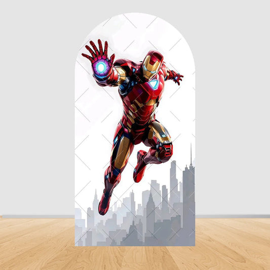 Avengers Iron Man-feestachtergrond met boog - Vlucht met uitgestrekte handpalm