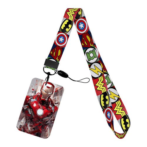 Iron Man-lanyardbadgehouder - gemengde DC- en Marvel-superheldenlogo's